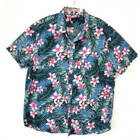 J. Crew Flex Washed Hawaiian Shirt XXL Slim Fit Tropical Floral Magnum PI 80's - Picture 1 of 6
